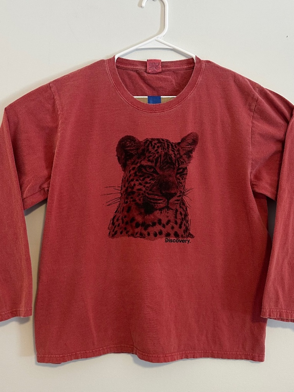 Crazy Shirts Leopard Animal Graphic Print T-Shirt L / XL Red Y2K Long Sleeve